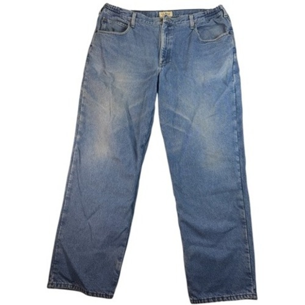 LL Bean Men's Relaxed Fit Denim Jeans Elastic Comfort Waist Flannel Lined 42